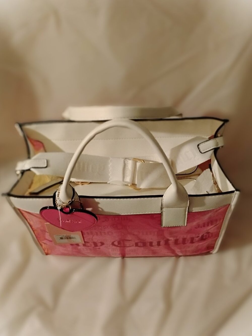 Juicy Couture Large Beachin Tote - Pink/Yellow/White/Clear w/Solid Pouch Set - Picture 10 of 15